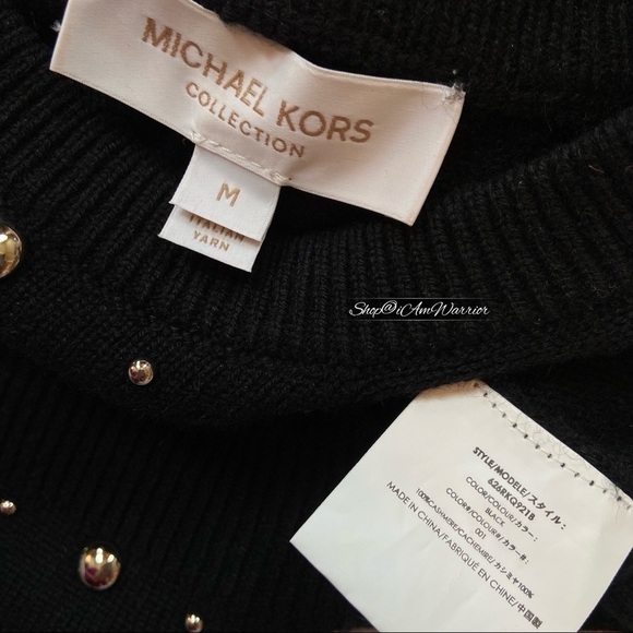 Michael Kors Collection black Italian cashmere studded puff short sleeve sweater - Picture 13 of 14
